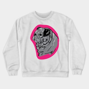 Pug Dog Portrait Sketch on Pink Crewneck Sweatshirt